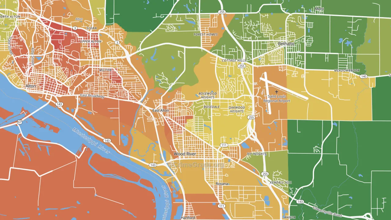 East Alton, IL Map of Murder Rates