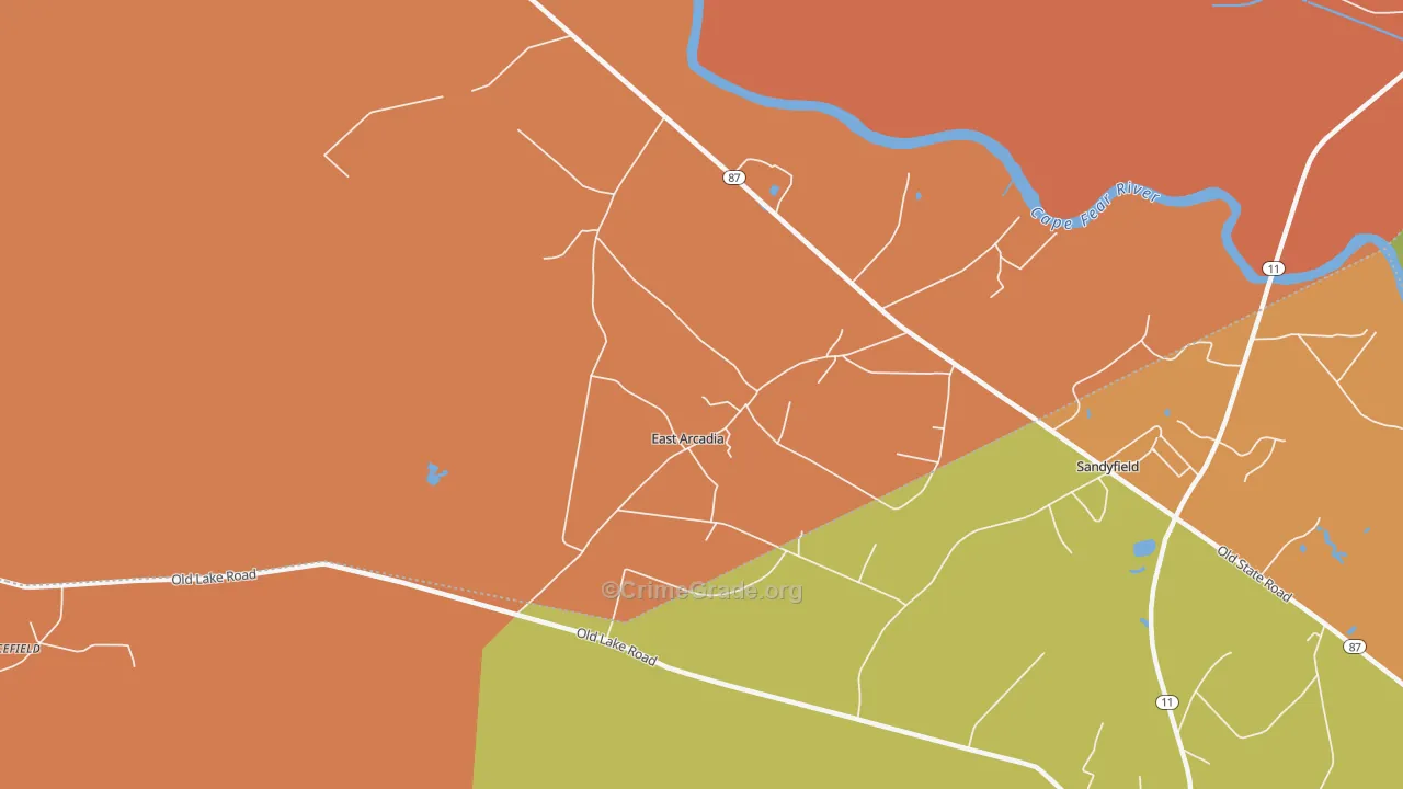 East Arcadia, NC Map of Murder Rates