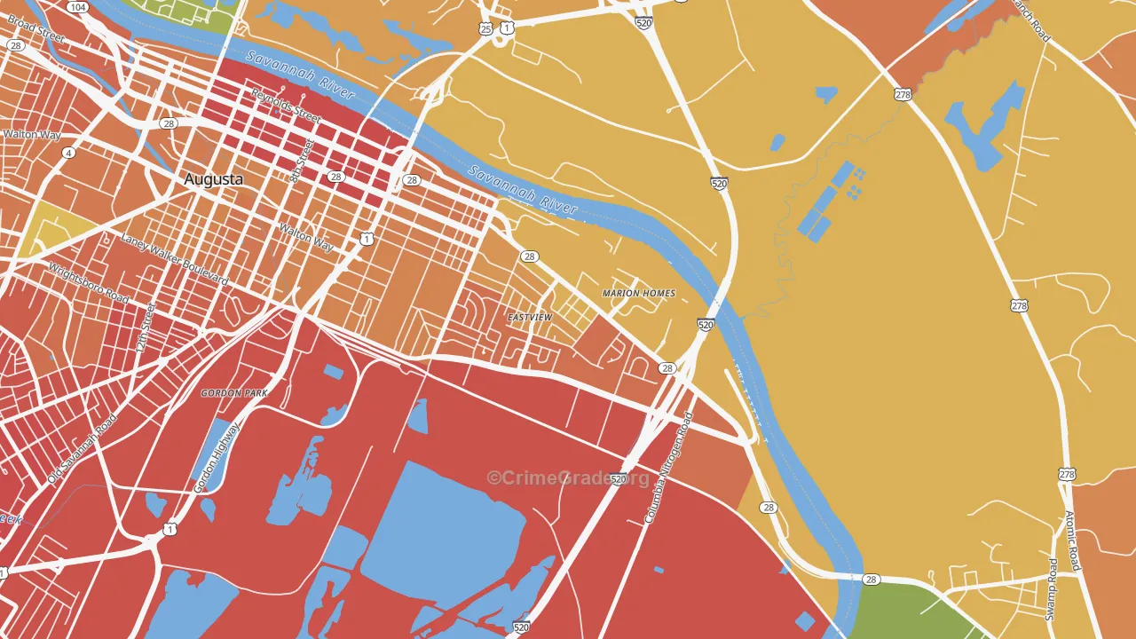 East Augusta, Augusta, GA Map of Murder Rates