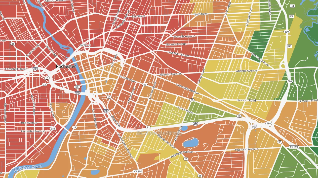 East Avenue, Rochester, NY Map of Murder Rates