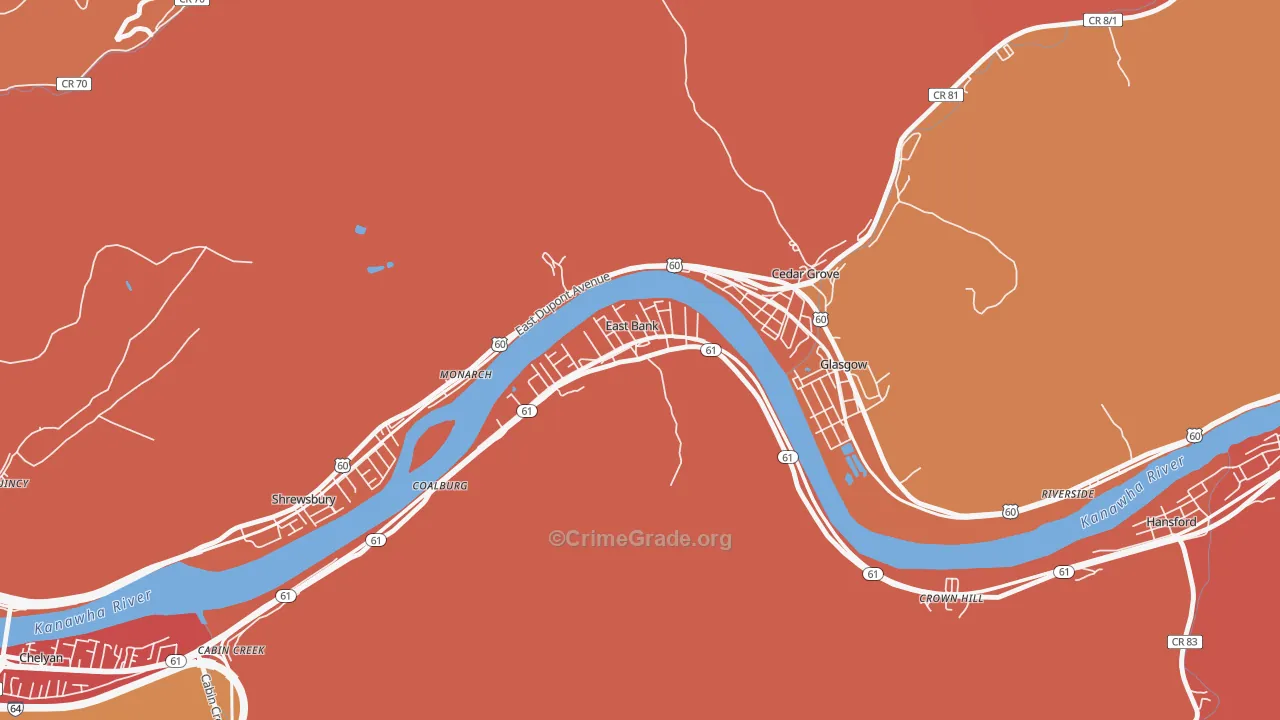 East Bank, WV Map of Murder Rates