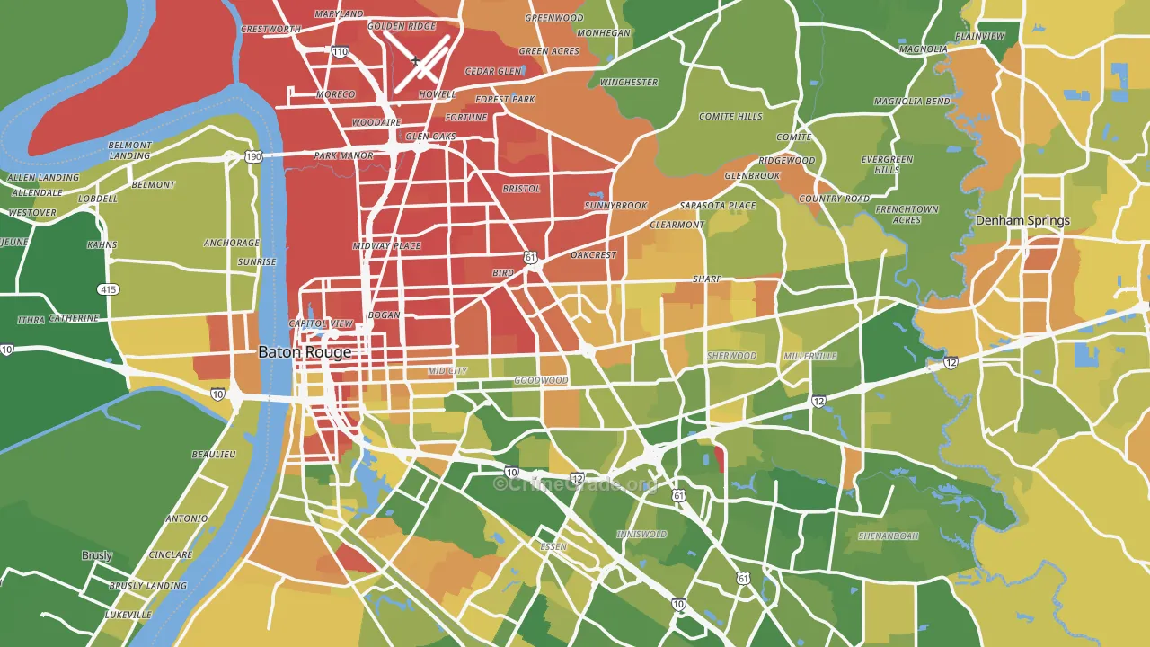 East Baton Rouge Parish, LA Map of Murder Rates