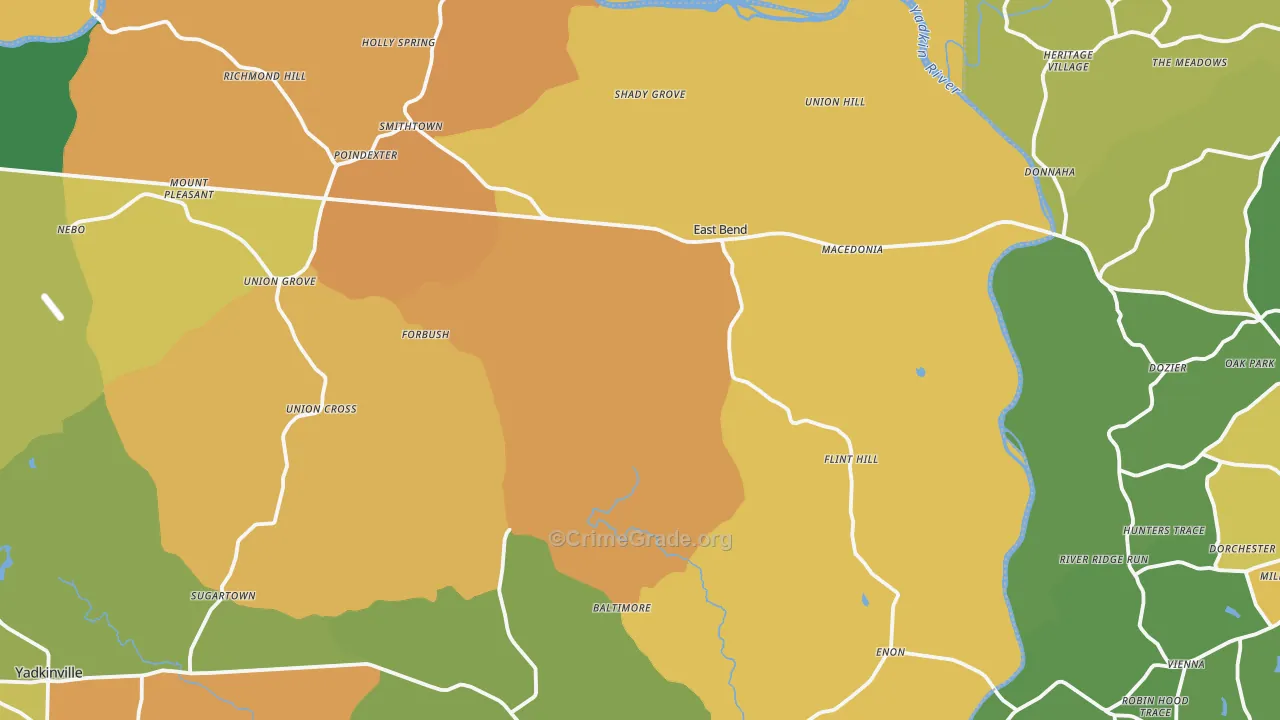 East Bend, NC Map of Murder Rates
