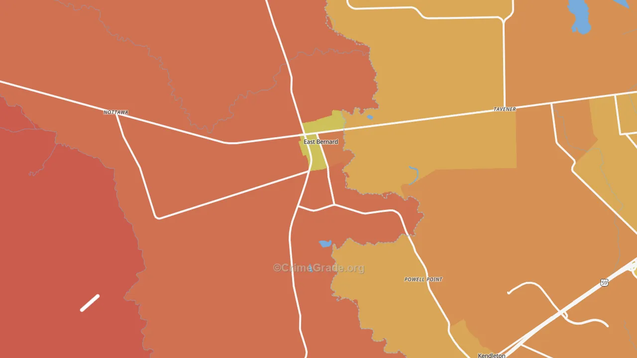 East Bernard, TX Map of Murder Rates