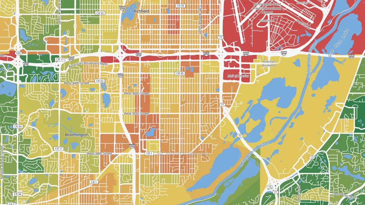 East Bloomington, Bloomington, MN Map of Murder Rates