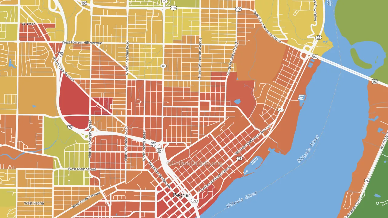 East Bluff, Peoria, IL Map of Murder Rates
