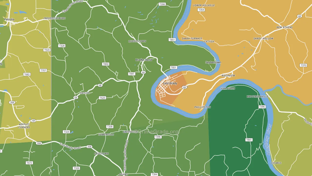 East Brady, PA Map of Murder Rates