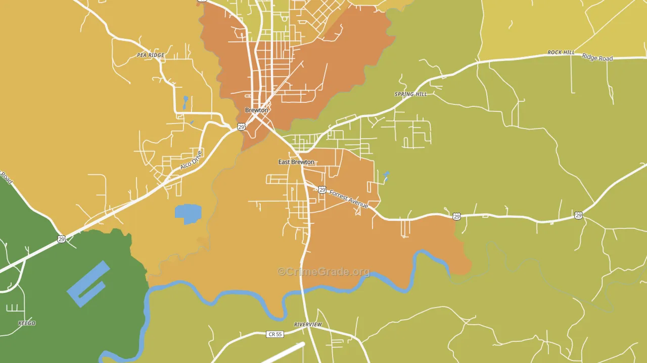 East Brewton, AL Map of Murder Rates