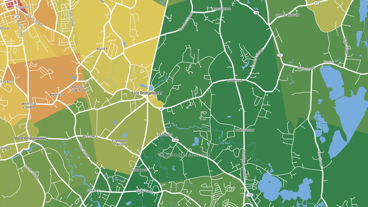 East Bridgewater, MA Map of Murder Rates