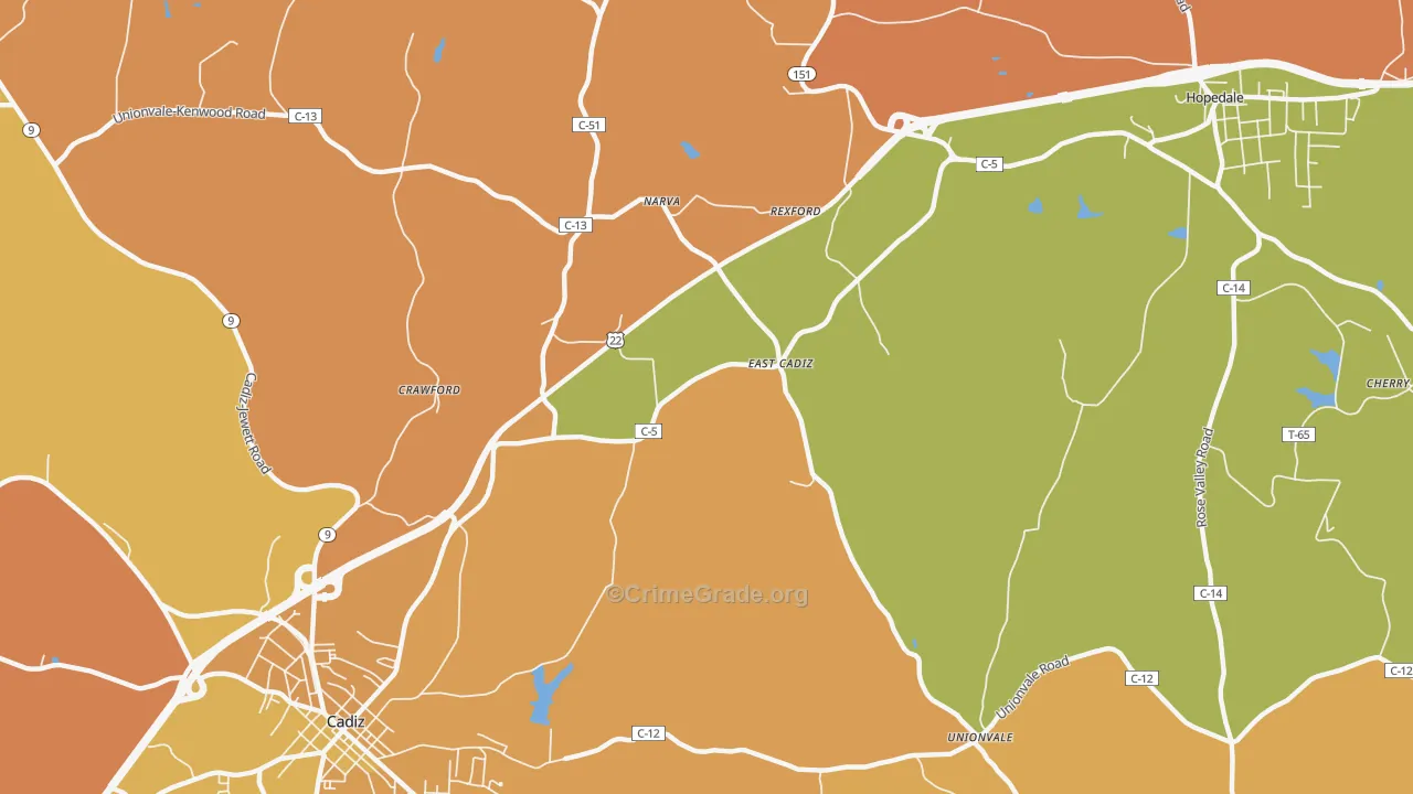 East Cadiz, OH Map of Murder Rates