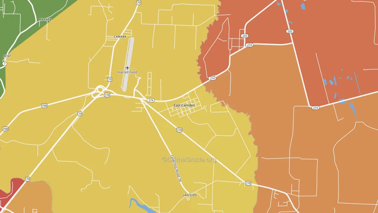 East Camden, AR Map of Murder Rates