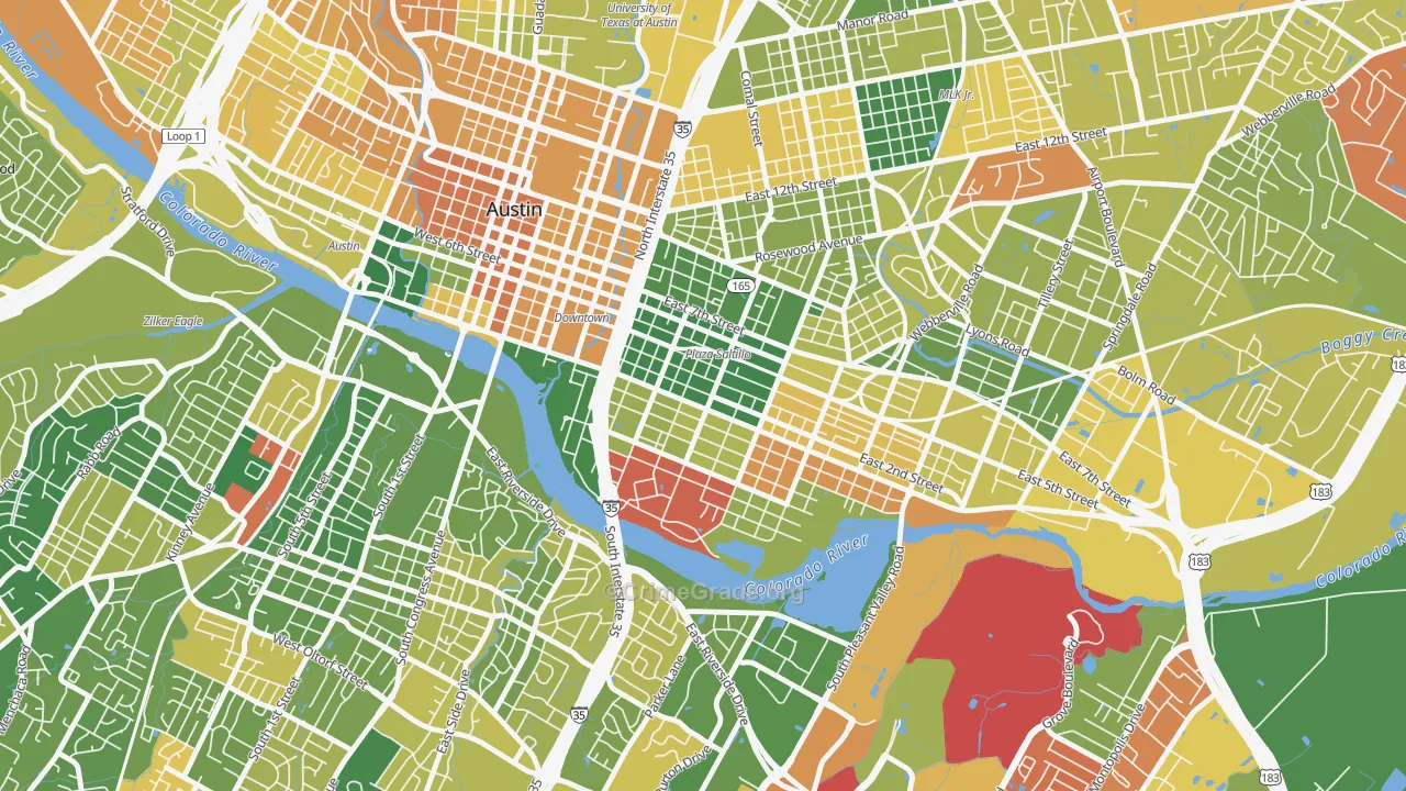 East Cesar Chavez, Austin, TX Map of Murder Rates