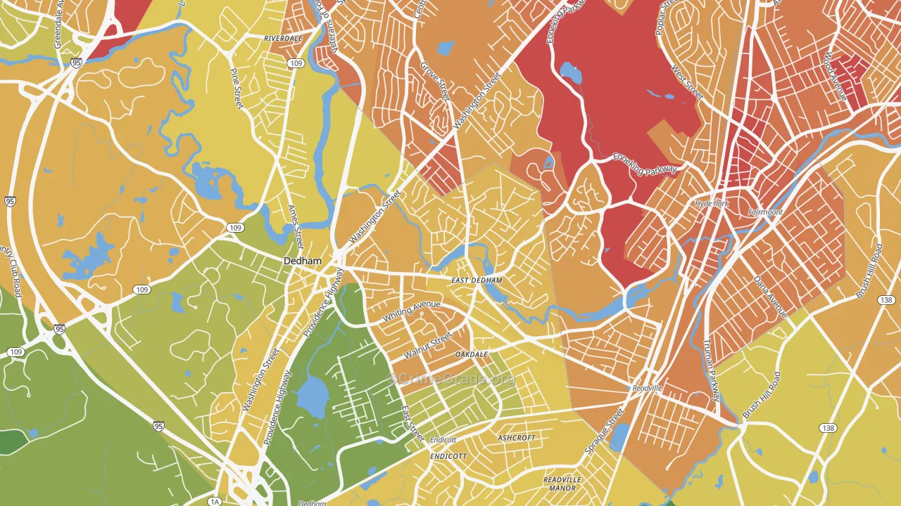 East Dedham, Dedham, MA Map of Murder Rates