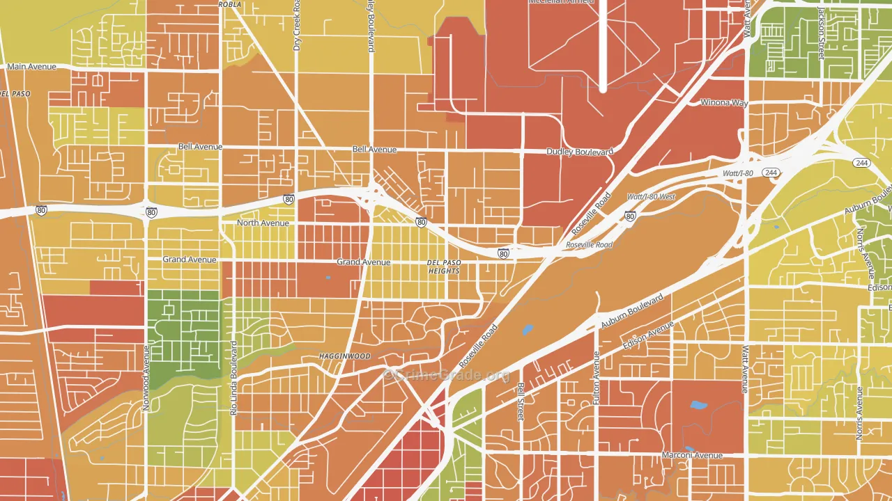 East del Paso Heights, Sacramento, CA Map of Murder Rates