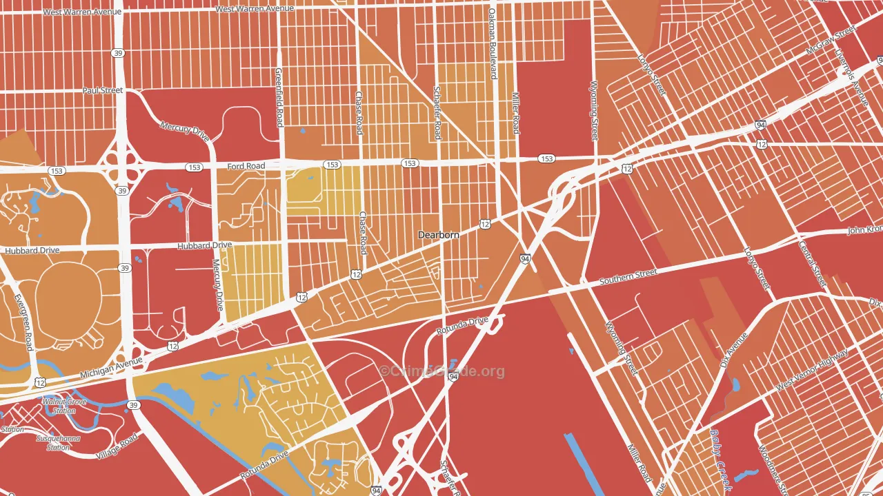 East Downtown Dearborn, Dearborn, MI Map of Murder Rates