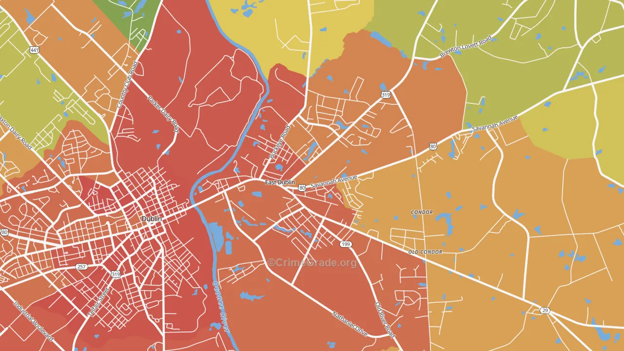 East Dublin, GA Map of Murder Rates