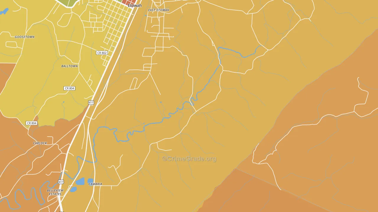East Etowah, TN Map of Murder Rates