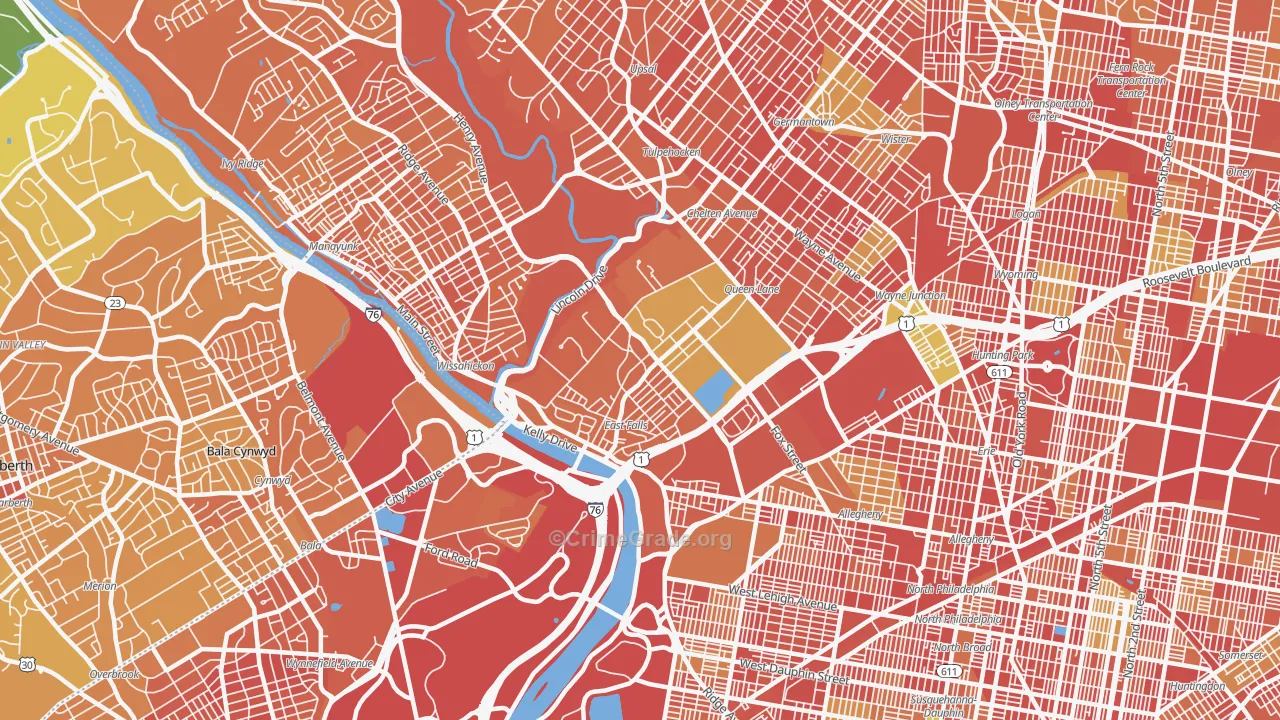 East Falls, Philadelphia, PA Map of Murder Rates