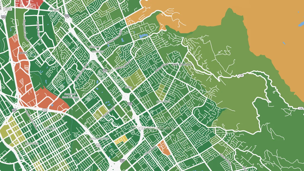East Foothills, San Jose, CA Map of Murder Rates