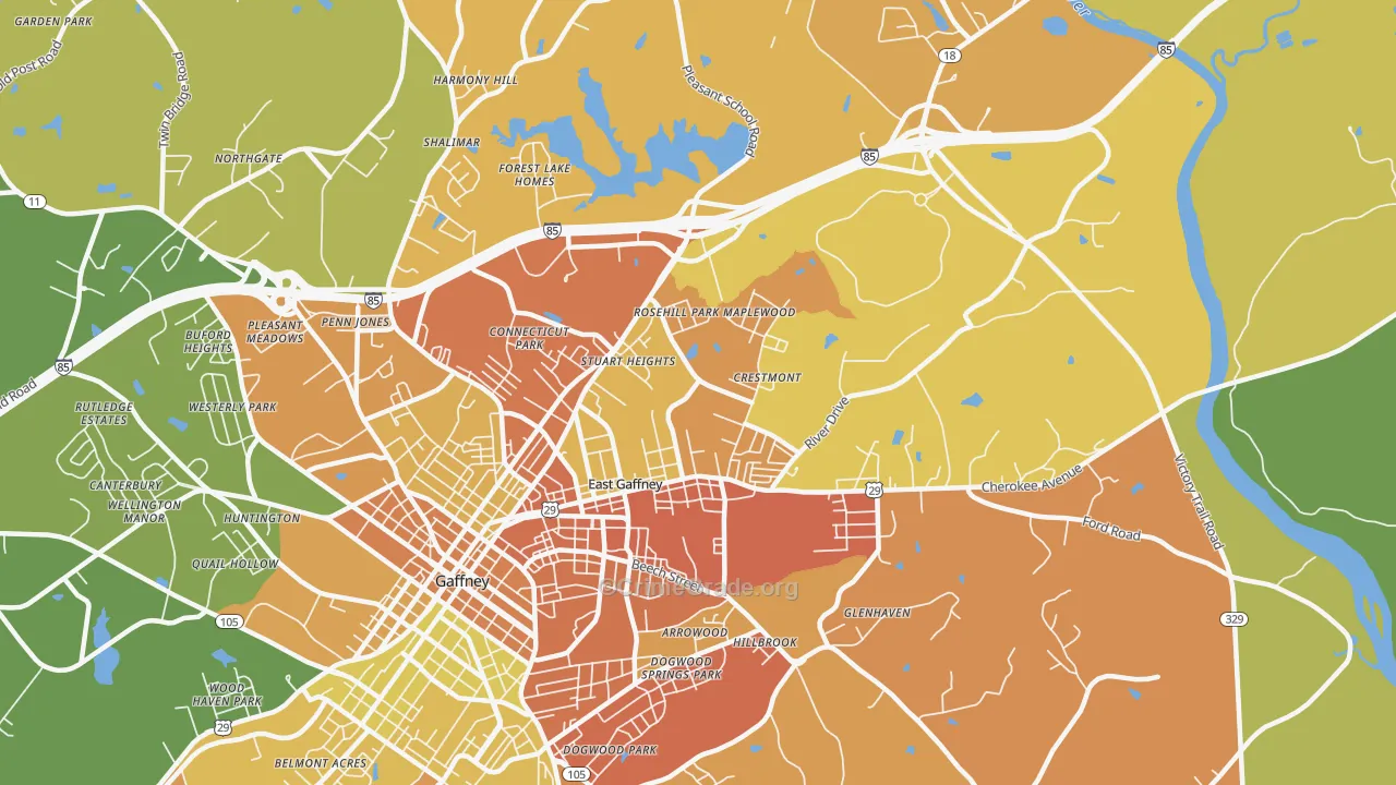 East Gaffney, SC Map of Murder Rates