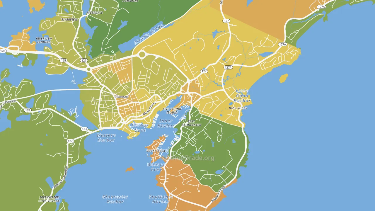 East Gloucester, Gloucester, MA Map of Murder Rates