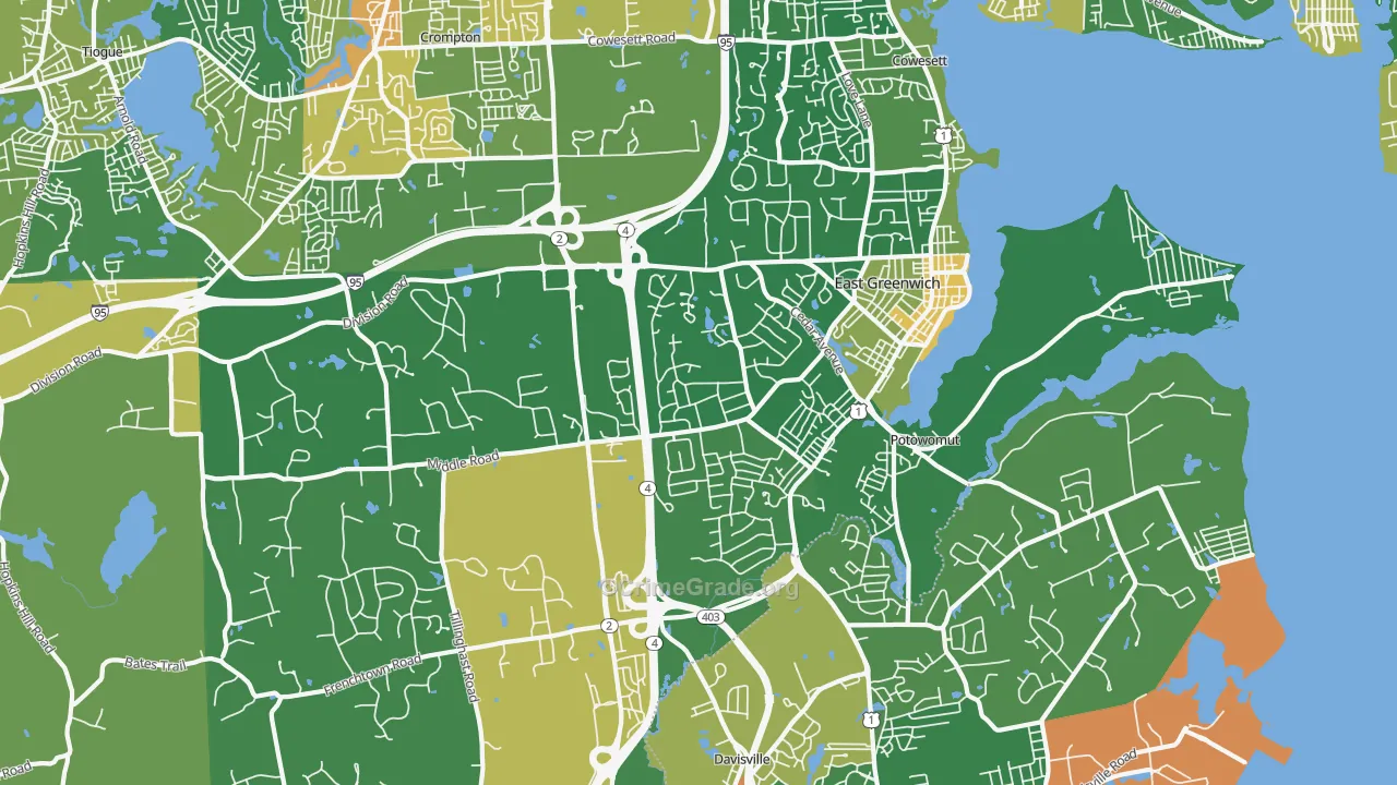 East Greenwich, RI Map of Murder Rates