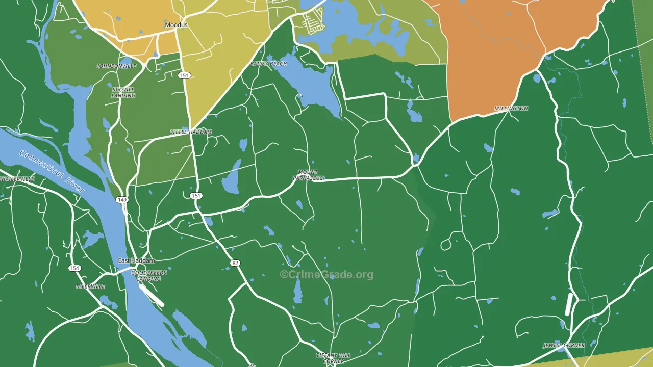 East Haddam, CT Map of Murder Rates