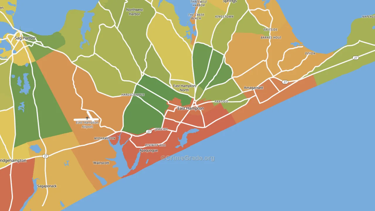 East Hampton, NY Map of Murder Rates