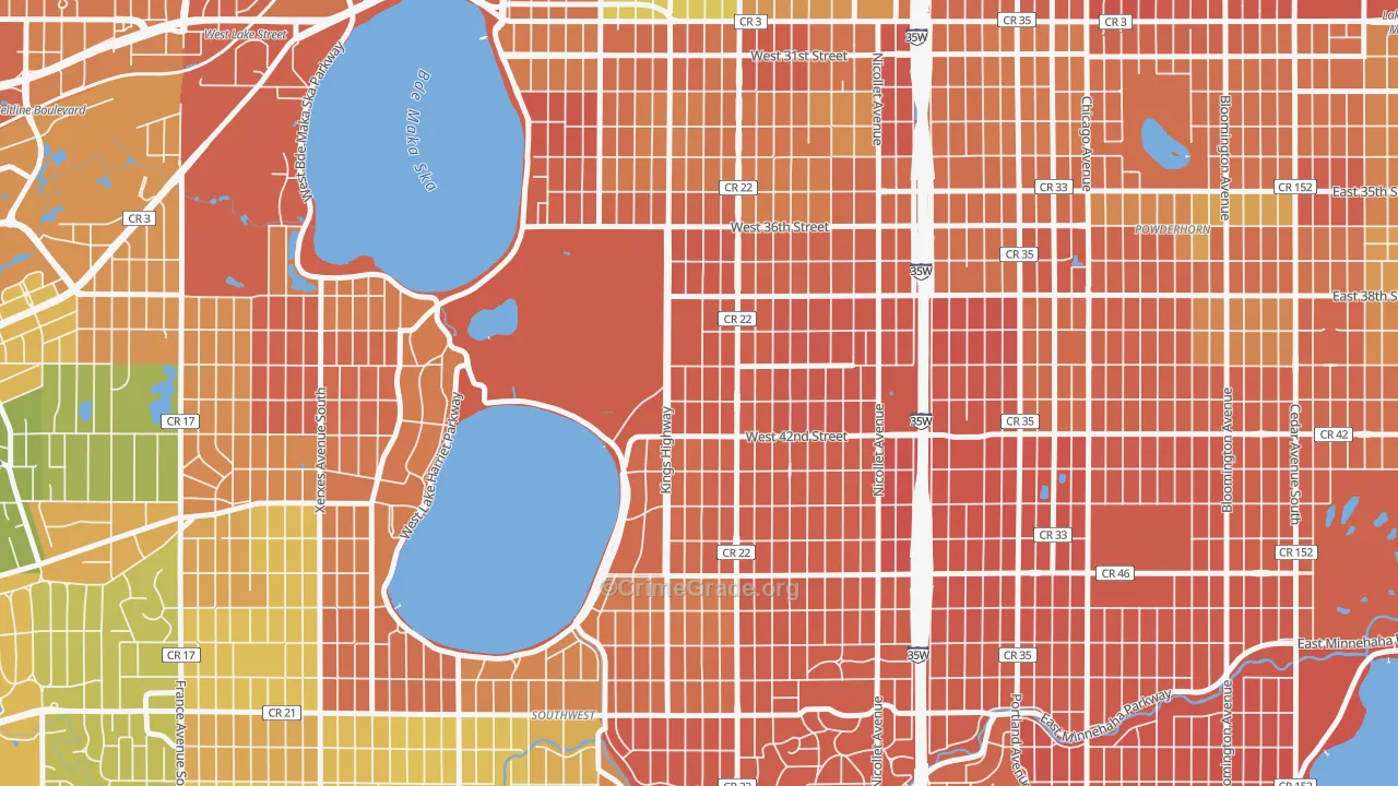 East Harriet, Minneapolis, MN Map of Murder Rates