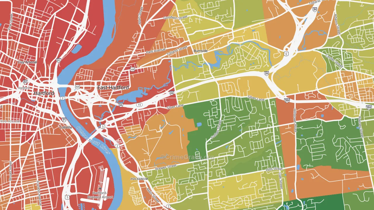 East Hartford, CT Map of Murder Rates