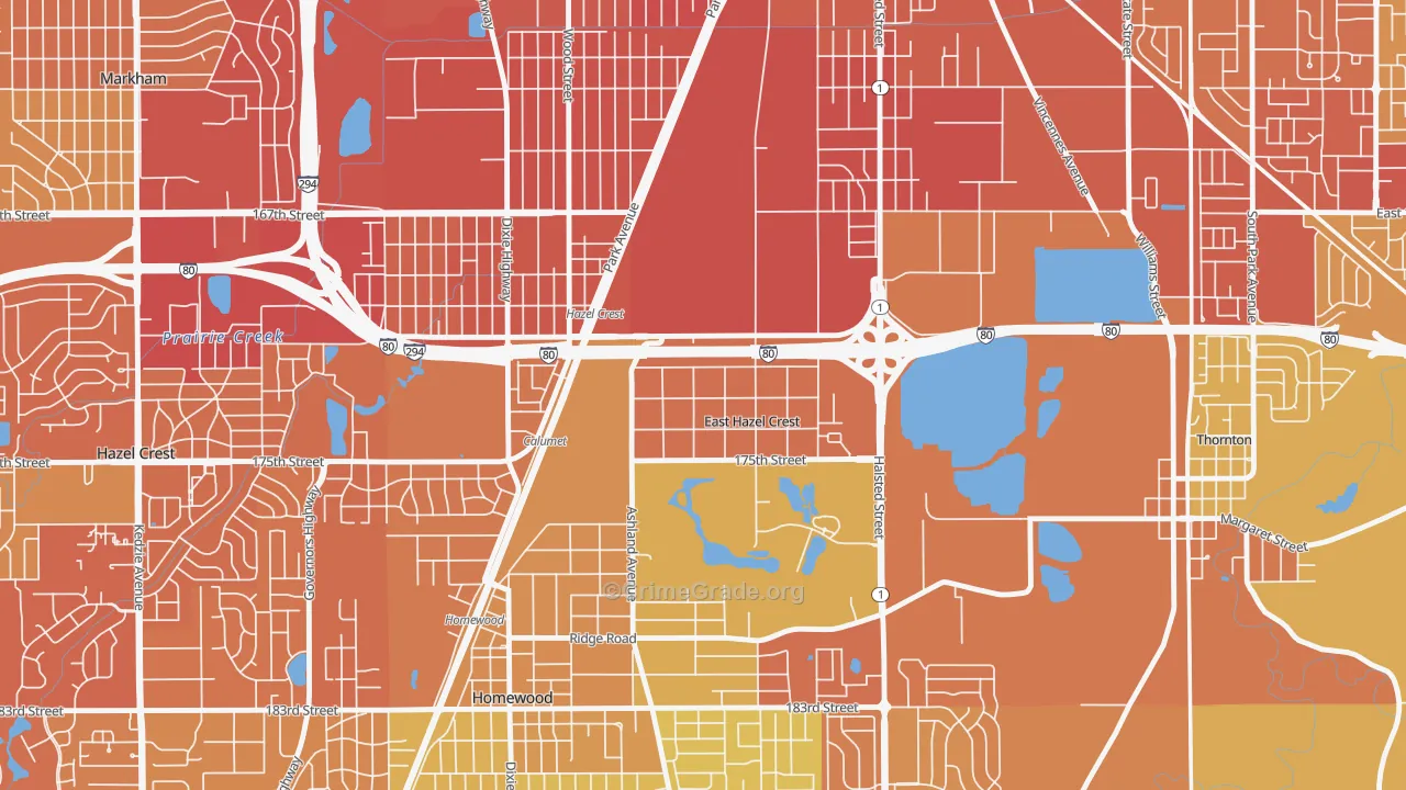 East Hazel Crest, IL Map of Murder Rates