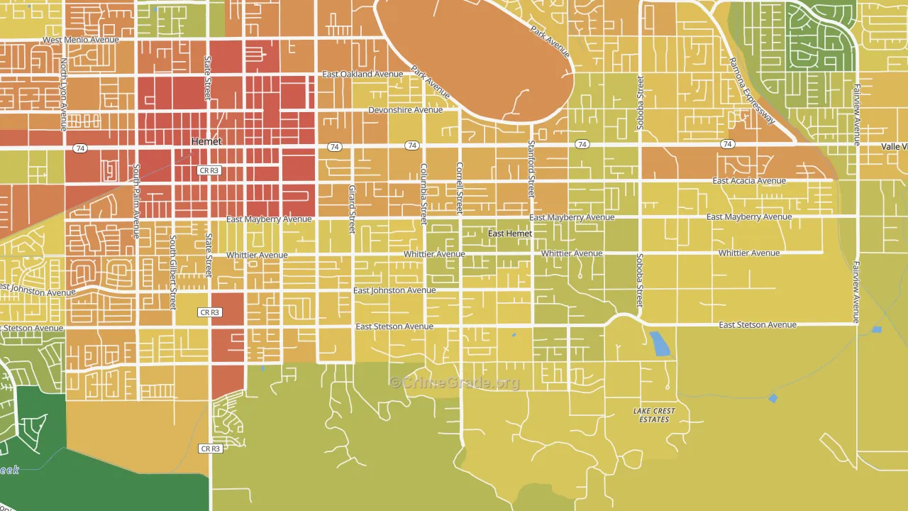 East Hemet, CA Map of Murder Rates