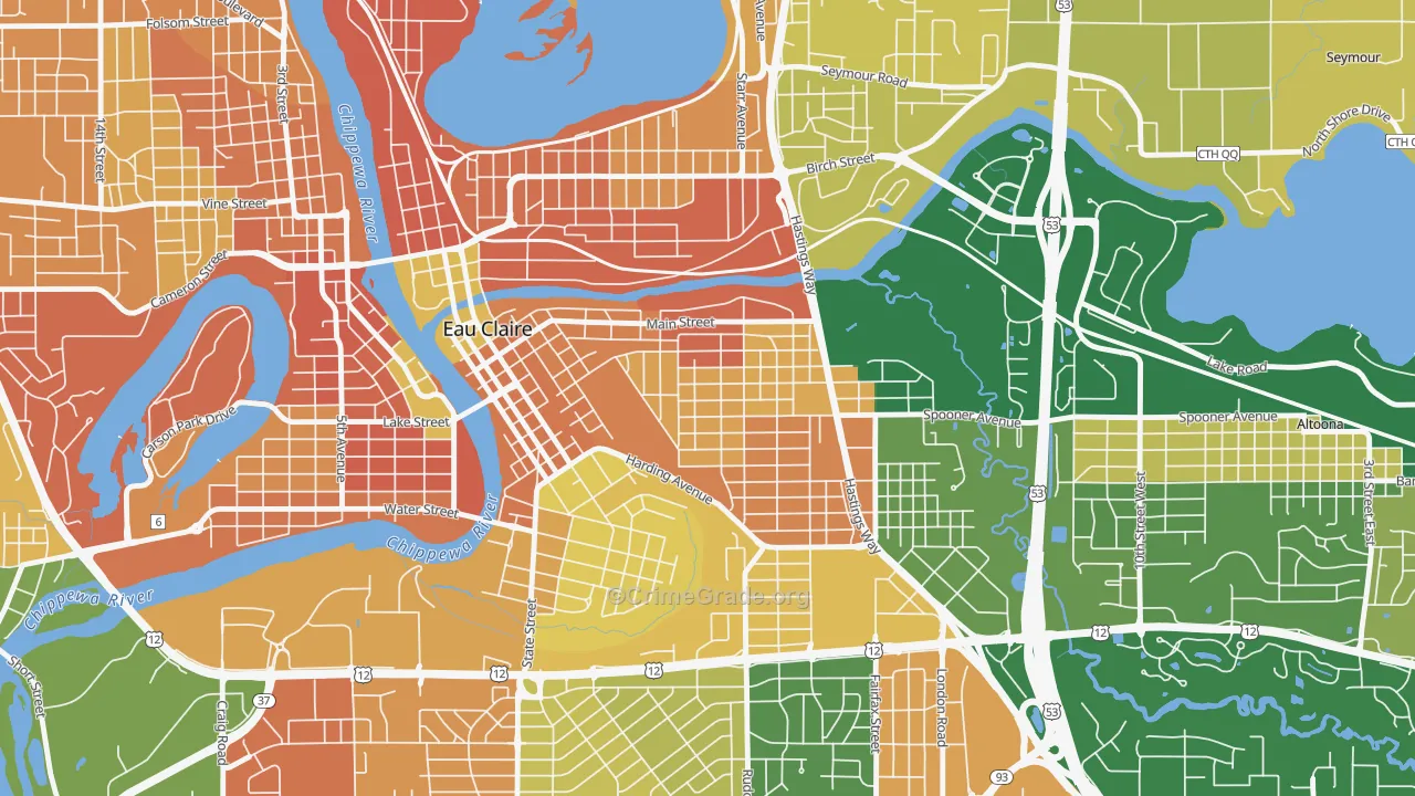 East Hill, Eau Claire, WI Map of Murder Rates