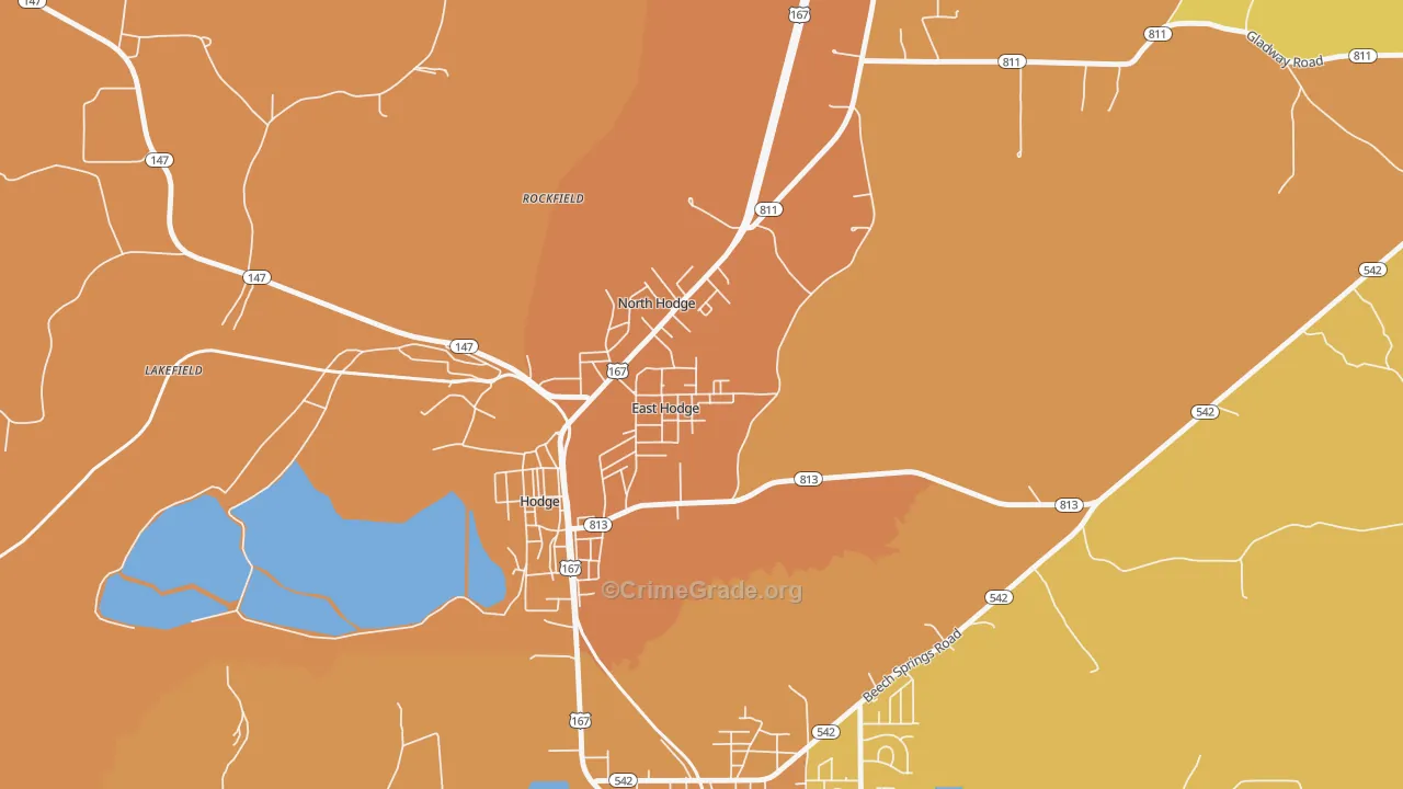 East Hodge, LA Map of Murder Rates