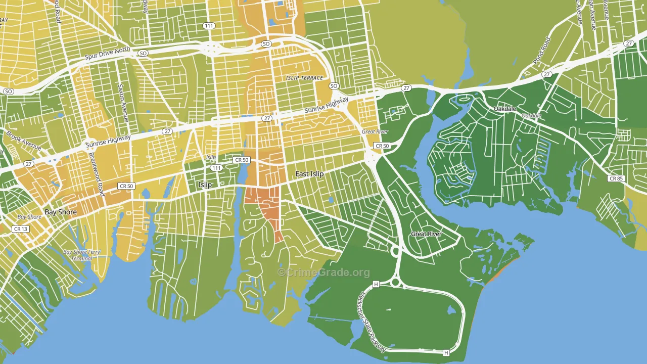 East Islip, NY Map of Murder Rates