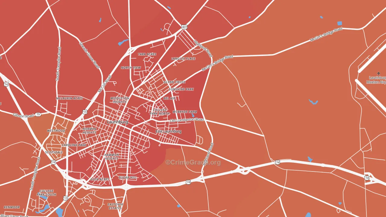 East Laurinburg, NC Map of Murder Rates