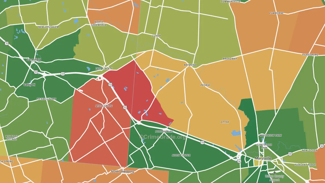 East Liberty, OH Map of Murder Rates