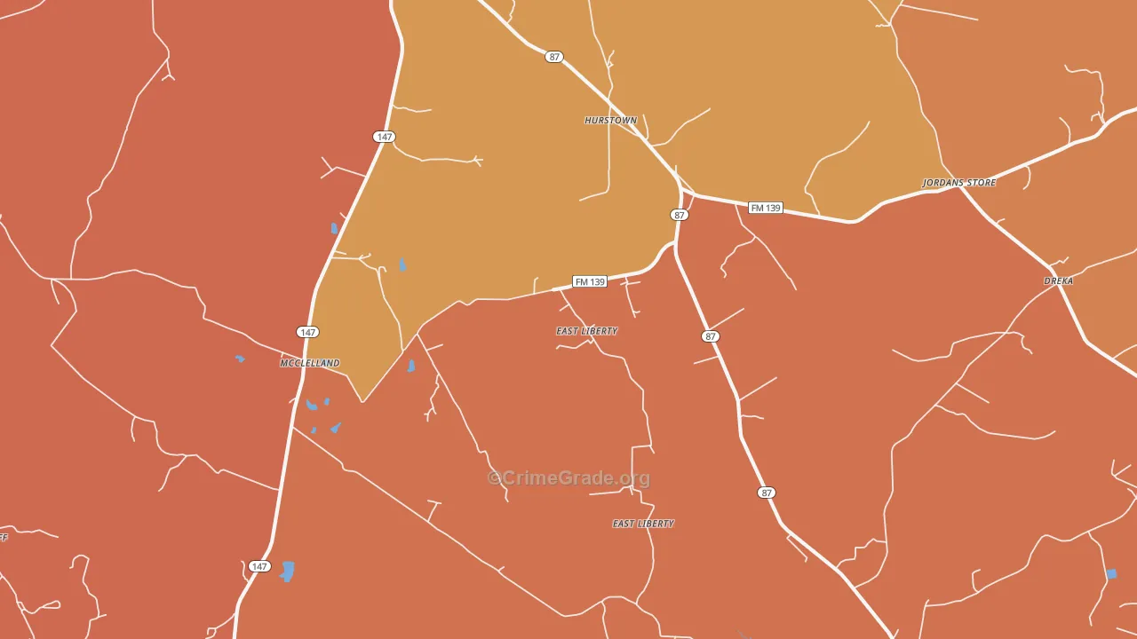 East Liberty, TX Map of Murder Rates
