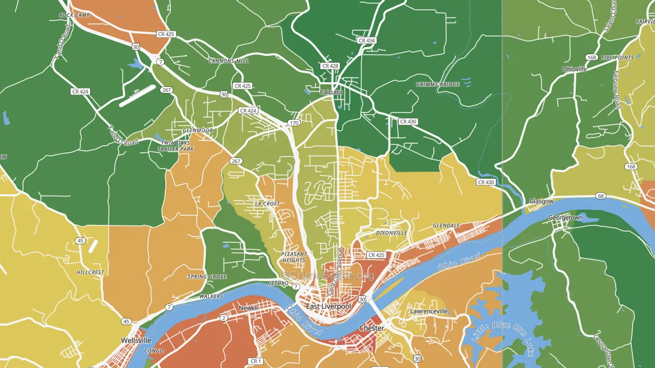 East Liverpool, OH Map of Murder Rates