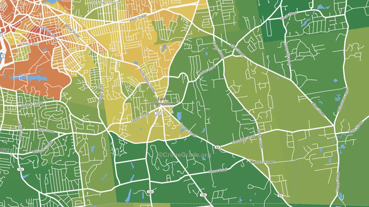 East Longmeadow, MA Map of Murder Rates