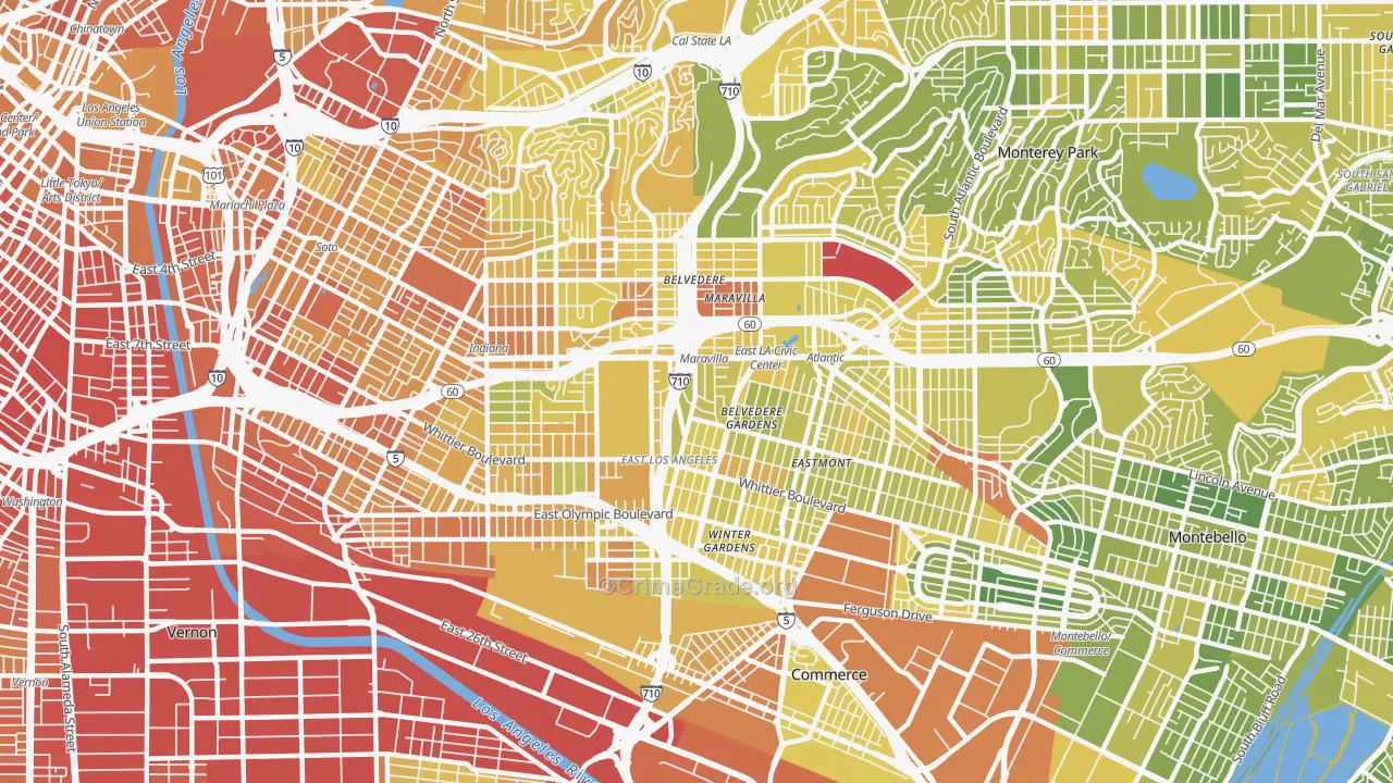 East Los Angeles, CA Map of Murder Rates