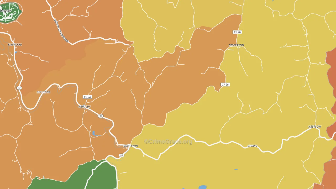 East Lynn, WV Map of Murder Rates