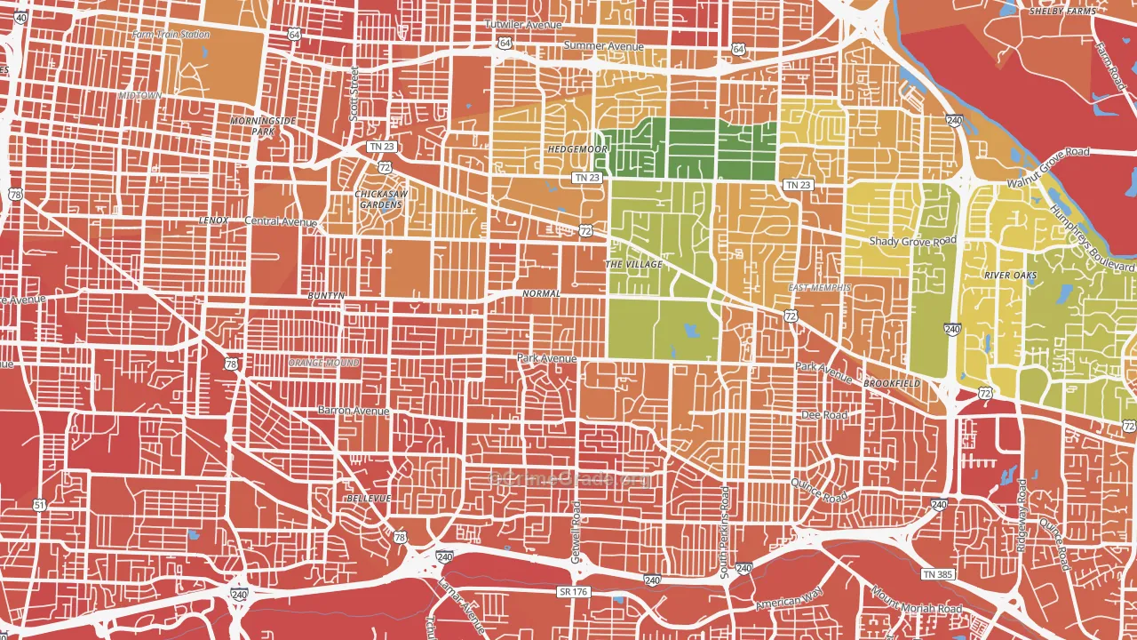 East Memphis-Colonial-Yorkshire, Memphis, TN Map of Murder Rates