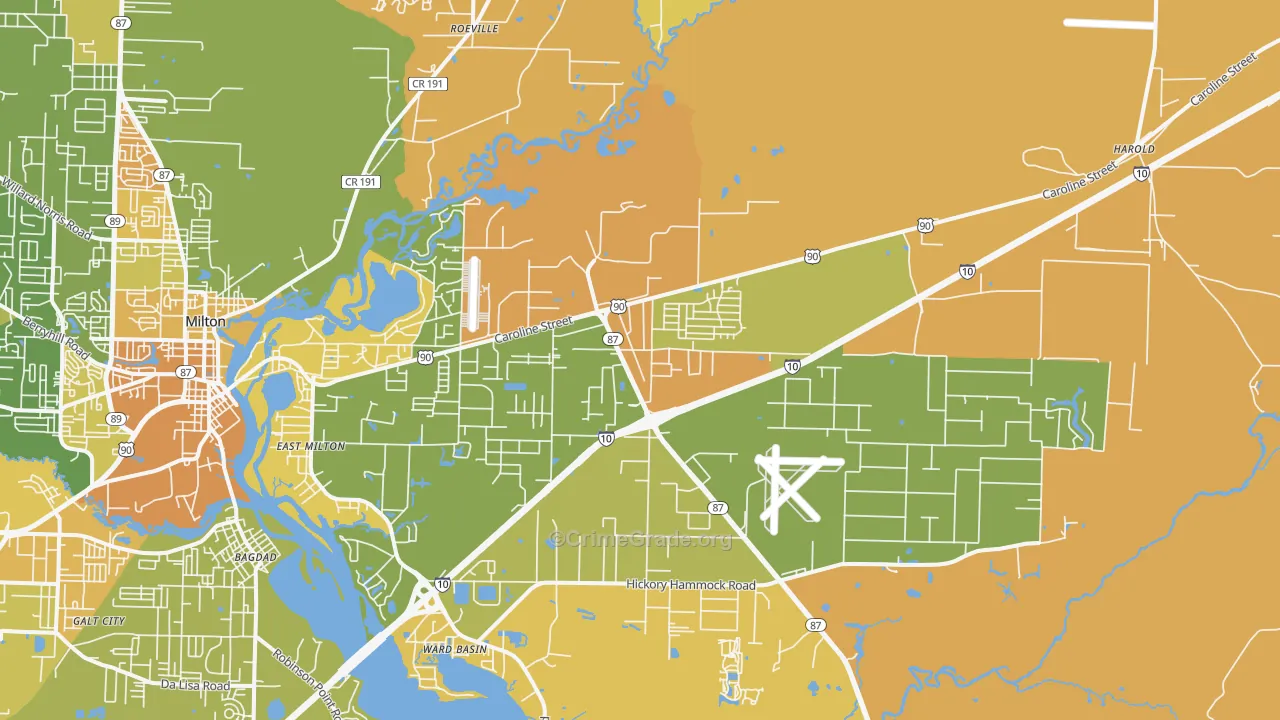East Milton, FL Map of Murder Rates