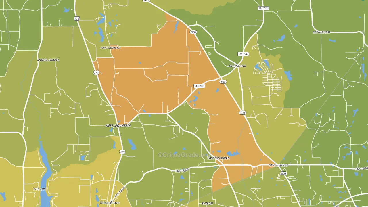 East Mountain, TX Map of Murder Rates