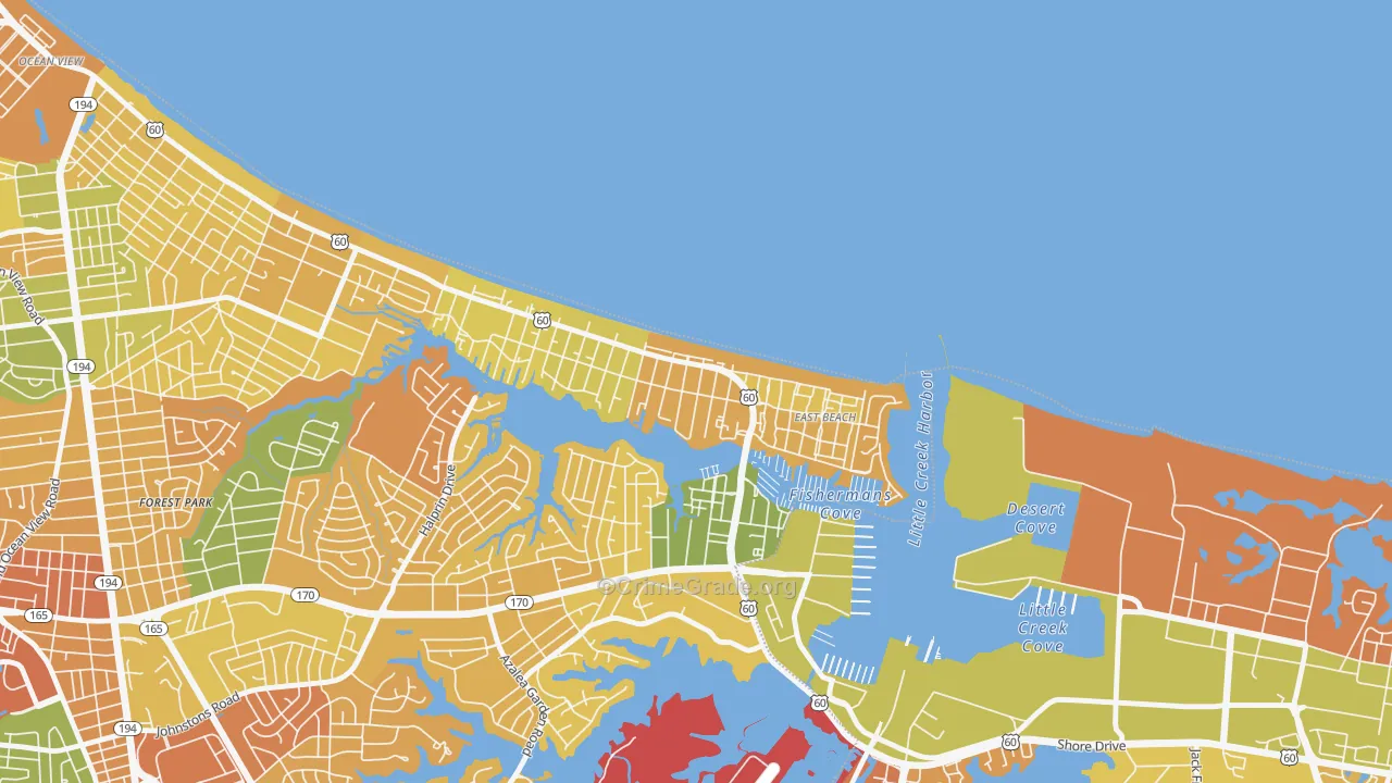 East Ocean View, Norfolk, VA Map of Murder Rates