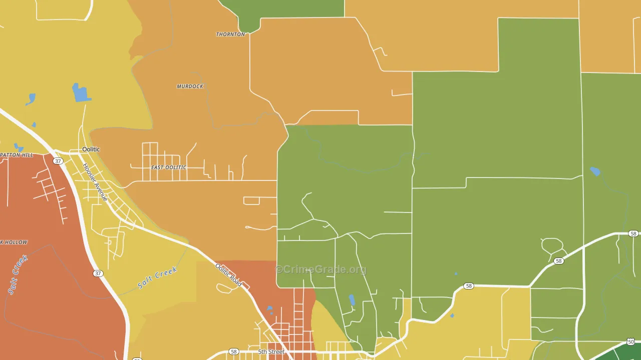 East Oolitic, IN Map of Murder Rates