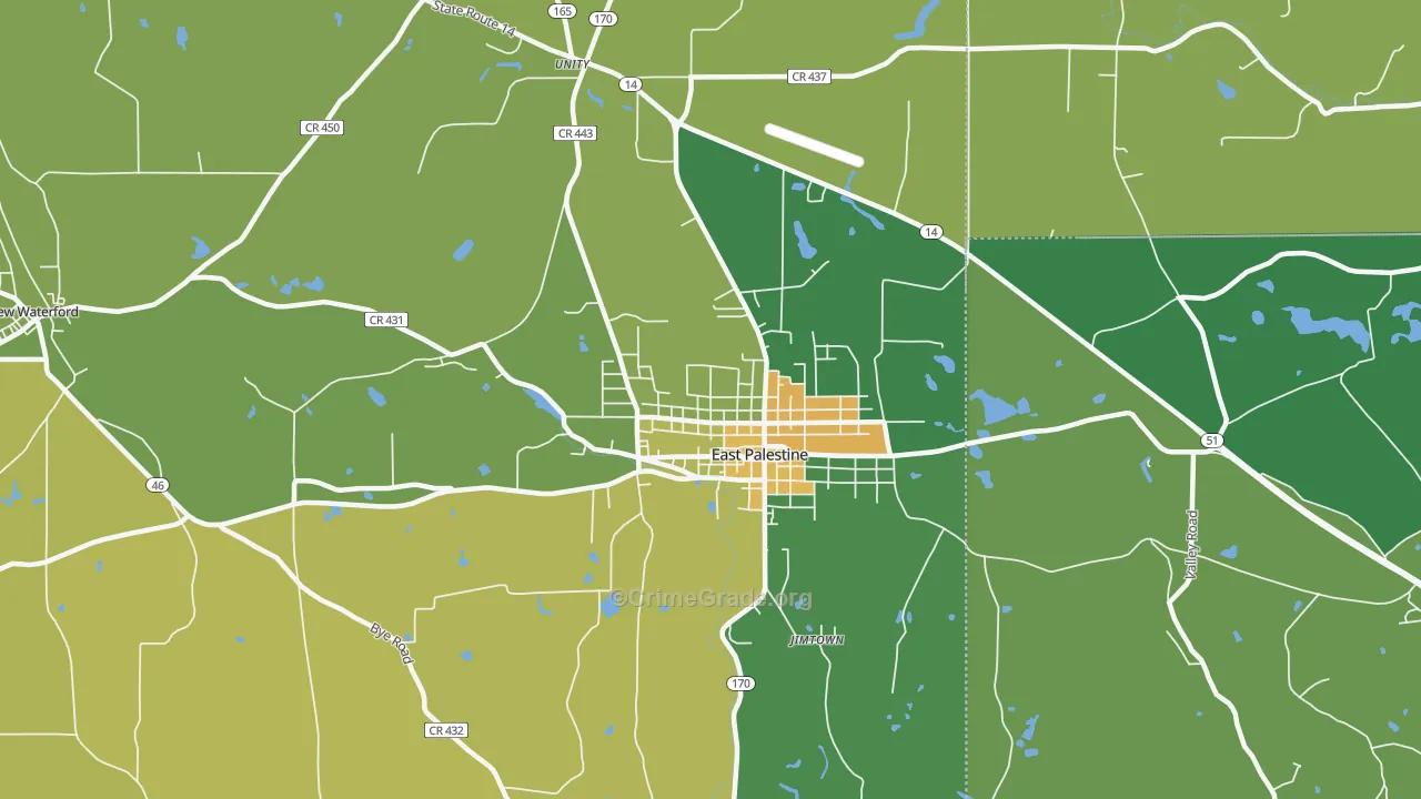 East Palestine, OH Map of Murder Rates