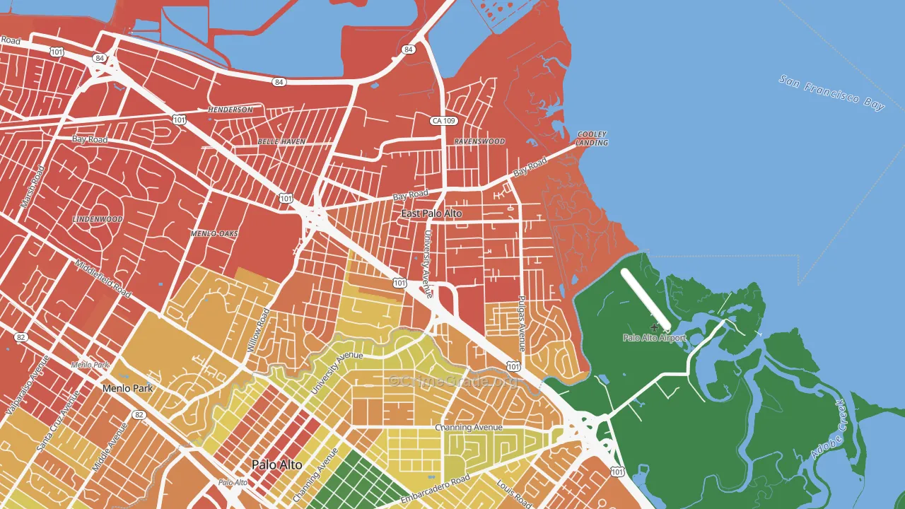 East Palo Alto, CA Map of Murder Rates