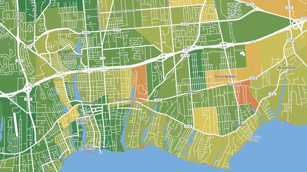 East Patchogue, NY Map of Murder Rates